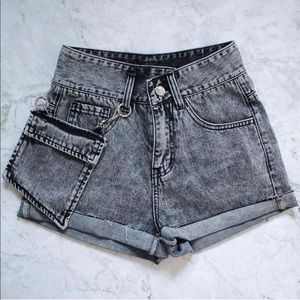 Lychee The Label Chain Pocket Gray Denim Shorts